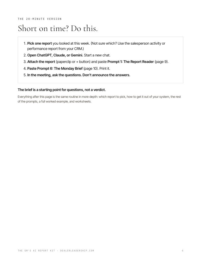 Page 4 of the kit: The 20-minute routine