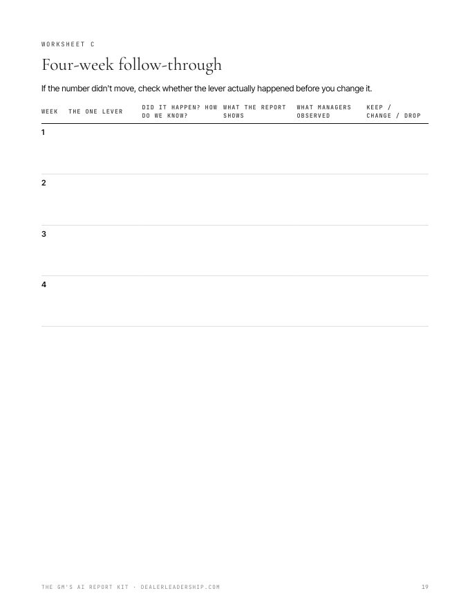 Page 19 of the kit: Four-week follow-through