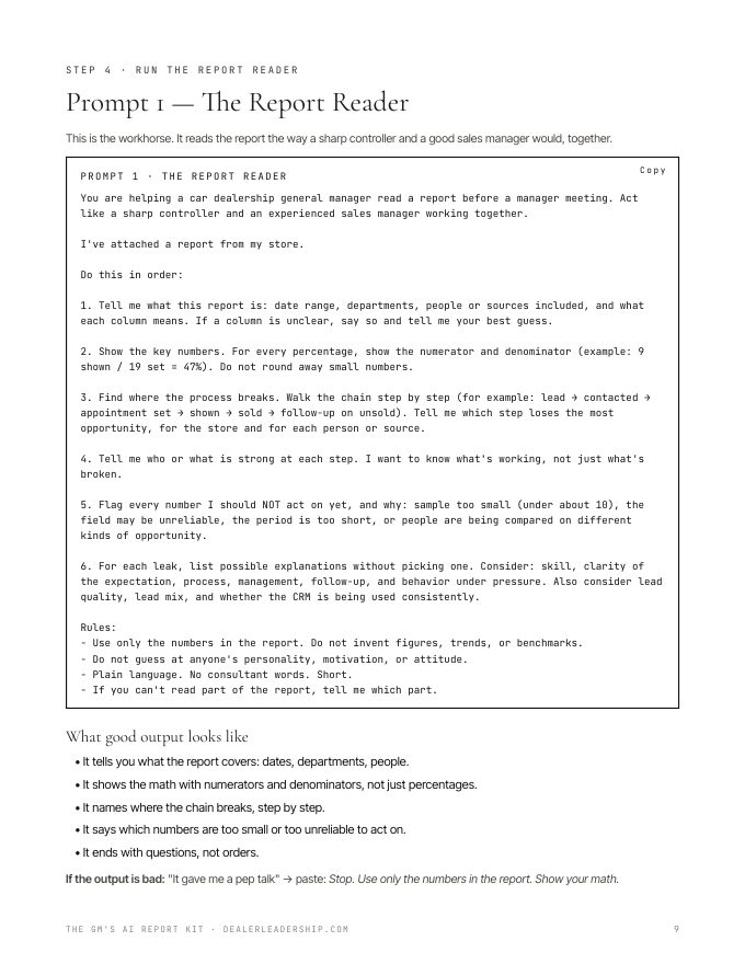 Page 9 of the kit: Prompt 1: The Report Reader